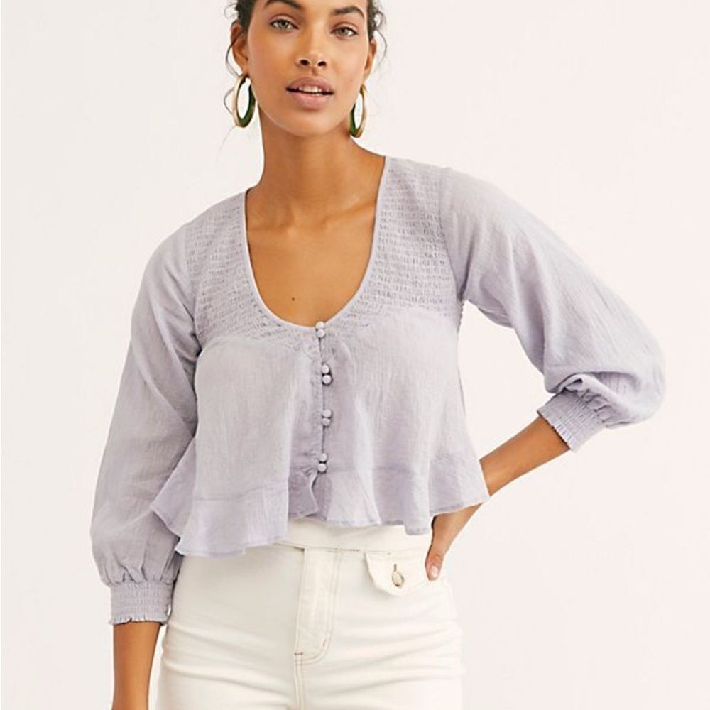Free People Lilac Button-Front Peplum Blouse